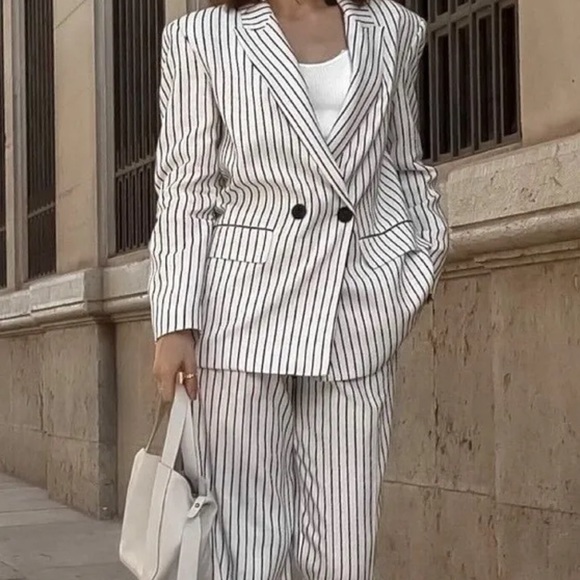 ZARA WOMEN OVERSIZED STRIPED SUIT ( BLAZER + PANTS) 3455/543 NWT - Picture 4 of 6